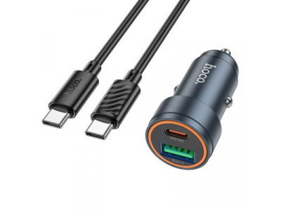 Nab�ja�ka do auta Hoco Z57A USB A + USB C QC3.0 PD 30W + k�bel USB C na USB C Z57A �ierna