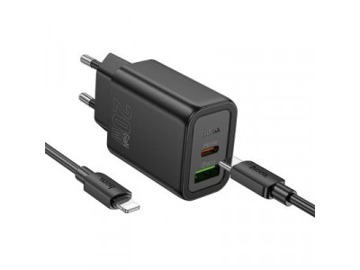 Nab�ja�ka HOCO do steny USB A + Type-C + k�bel Type-C na Type-C PD QC3.0 3A 20W N61 �ierna