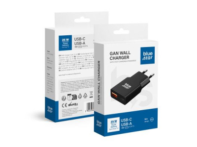 Sie�ov� nab�ja�ka Blue Star Slim GaN USB C + USB A QC4.0 PD 3A 25W TFK-SC-25WAC �ierna