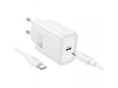 Sie�ov� nab�ja�ka HOCO typu C + k�bel typu C do typu C PD QC 20W N60 biela