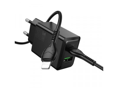 Sie�ov� nab�ja�ka Hoco USB A + USB C QC3.0 PD AFC 3A 30W + k�bel USB C na USB C N71 �ierna