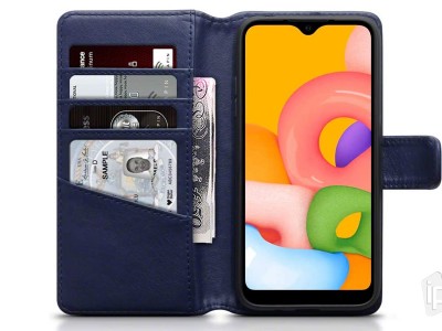 Pe�a�enkov� puzdro z pravej ko�e pre Samsung A015F Galaxy A01 (modr�) **AKCIA!!