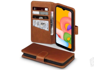 Peňaženkové puzdro z pravej kože pre Samsung A015F Galaxy A01 (hnedé) **AKCIA!!