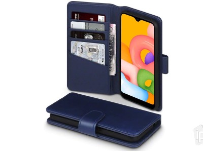 Peněženkové pouzdro z pravé kůže pre Samsung A015F Galaxy A01 (modré)