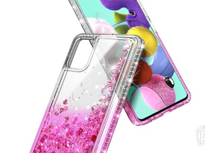Diamond Liquid Glitter (ruov) - Ochrann kryt s tekutmi trblietkami na Samsung Galaxy A51