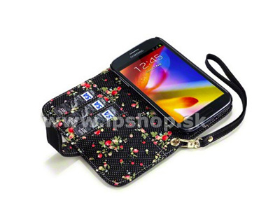 Peňaženkové puzdro na Samsung Galaxy Grand (i9082) Black Flowers **VÝPREDAJ!!