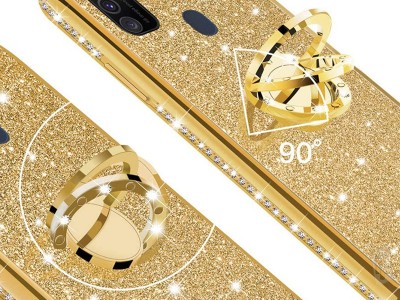 Diamond Glitter Ring (zlat) - Ochrann kryt (obal) s driakom na Samsung Galaxy M21 / M30s