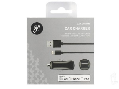 Goji iPhone Car Charger 2.4A (ern) - Autonabjeka + kabel pro Apple iPhone, iPad Mini a iPad Air (1m) **AKCIA!!