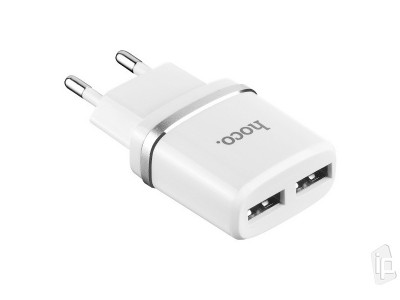 HOCO C12 nabjac adaptr (2.4A) pre 2 zariadenia + Micro USB kbel (1m) biely
