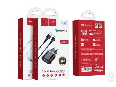 HOCO C12Q nabjac adaptr 18W (3A) Qualcomm Quickcharge 3.0 + Kbel USB-C (1m)