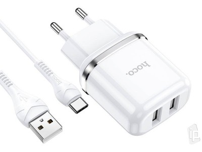 Hoco N4 nabíjačka (2.4A) s 2x USB portom pre duálne nabíjanie + Nabíjací kábel USB/USB-C (1m)