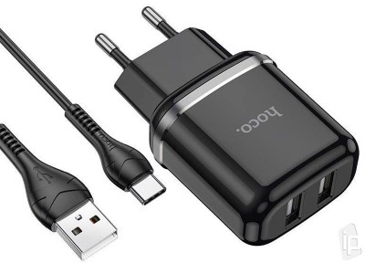 Hoco N4 nabíjačka (2.4A) s 2x USB portom pre duálne nabíjanie + Nabíjací kábel USB/USB-C (1m)