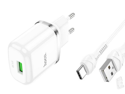 Hoco N3 (biela) – Nabíjačka s podporou rýchleho nabíjania QC 3.0 + USB/USB-C kábel (1m)