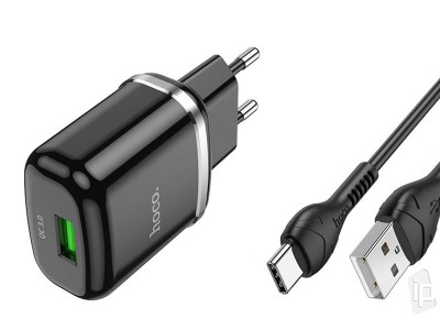Hoco N3 (ierna)  Nabjaka s podporou rchleho nabjania QC 3.0 + USB/USB-C kbel (1m)