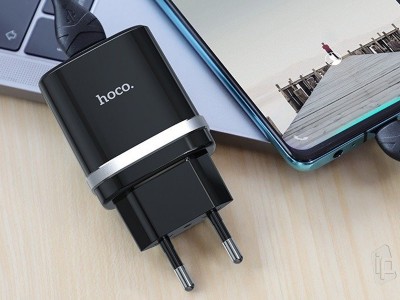 Hoco Smart QC3.0 Type-C Charger (ierna) - Nabjac adaptr pre 1 zariadenie s konektorom + USB-C kbel 1m