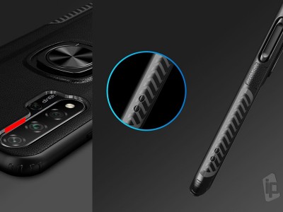 Leather Ring Defender (ierny) - Odoln kryt (obal) na Honor 20 / Huawei Nova 5T