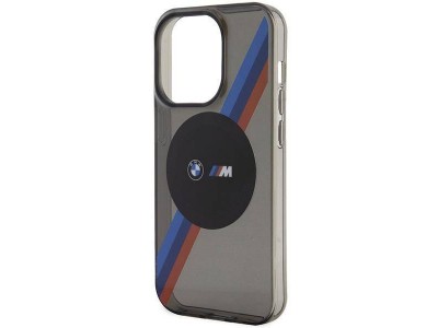 BMW Fashion Cover  Luxusn ochrann kryt pre IPHONE 14 PRO Tricolor Stripes MagSafe (BMHMP14LHDTK) gray (ed)