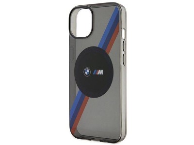 BMW Fashion Cover  Luxusn ochrann kryt pre IPHONE 14 Tricolor Stripes MagSafe (BMHMP14SHDTK) gray (ed)