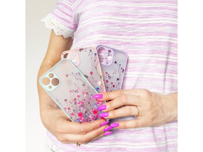 Design Floral Case (tmav� modr�) - Dizajnov� kvetinov� kryt (obal) pre iPhone 13 Pro