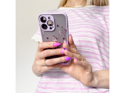 Design Floral Case (fialov) - Dizajnov kvetinov kryt (obal) pre iPhone 13 Pro Max