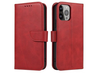 Elegance Stand Wallet II (červená) - Peňaženkové puzdro pre iPhone 15 Plus