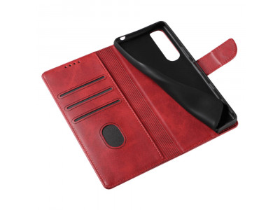 Elegance Stand Wallet II (červená) - Peňaženkové puzdro pre Motorola Moto G9 Play