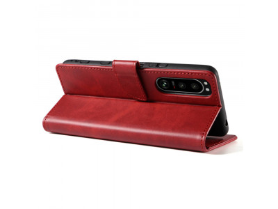 Elegance Stand Wallet II (červená) - Peňaženkové puzdro pre Xiaomi Redmi Note 10 Pro