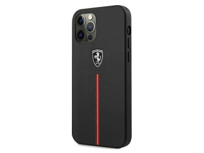 Ferrari Fashion Cover – Luxusný ochranný kryt pre IPHONE 12 PRO MAX Off Track Leather Nylon Stripe (FEOMSHCP12LBK) black (čierna)