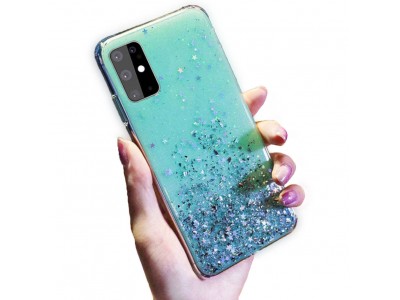 Glue Glitter Case – Ochranný kryt s farebnými glitrami pre Samsung Galaxy A24 4G (zelená)