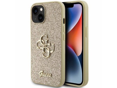 Guess Fashion Cover – Luxusný ochranný kryt pre APPLE IPHONE 15 Glitter Script (GUHCP15SHG4SGD) gold (zlatá)