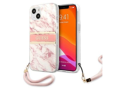 Guess Fashion Cover – Luxusní ochranný kryt pro IPHONE 13 MINI Marble Strap Collection (GUHCP13SKMABPI) pink (růžová)