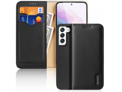 Hivo Leather Case (černá) – Luxusní ochranné pouzdro z pravé kůže pre Samsung Galaxy S22