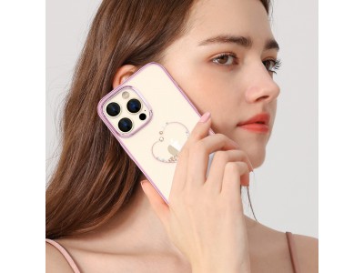Kingxbar Wish Series (r��ov�) - Luxusn� ochrann� obal s kry�t�lmi na iPhone 14 Pro