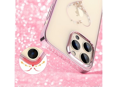 Kingxbar Wish Series (r��ov�) - Luxusn� ochrann� obal s kry�t�lmi na iPhone 14 Pro
