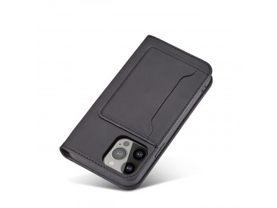Magnet Card Case (ierna) - Peaenkov puzdro s magnetickm zatvranm na iPhone 13 mini