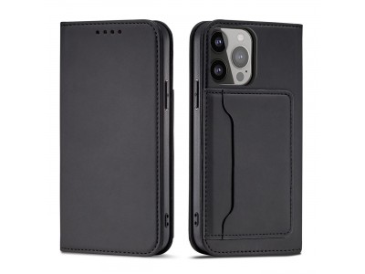 Magnet Card Case (�ierna) - Pe�a�enkov� puzdro s magnetick�m zatv�ran�m na iPhone 14 Pro Max