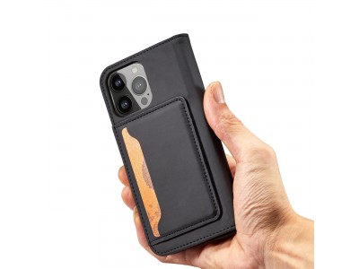 Magnet Card Case (�ierna) - Pe�a�enkov� puzdro s magnetick�m zatv�ran�m na iPhone 14 Pro Max