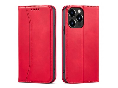 Magnet Fancy Case (červená) - Peňaženkové puzdro s magnetickým zatváraním na iPhone 14