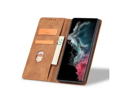 Magnet Fancy Case (hned�) - Pen�enkov� pouzdro s magnetick�m zatv�ran�m na Samsung Galaxy S22 Ultra