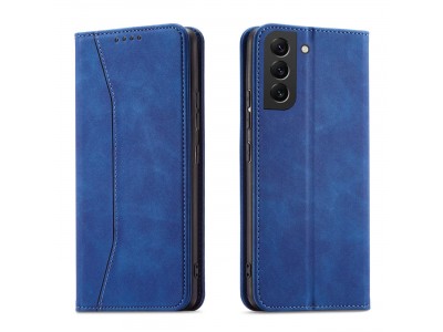 Magnet Fancy Case (modrá) - Peněženkové pouzdro s magnetickým zatváraním na Samsung Galaxy S22
