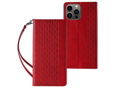 Magnet Strap Wallet Case (červená) - Magnetické peňaženkové puzdro na Samsung Galaxy A34 5G
