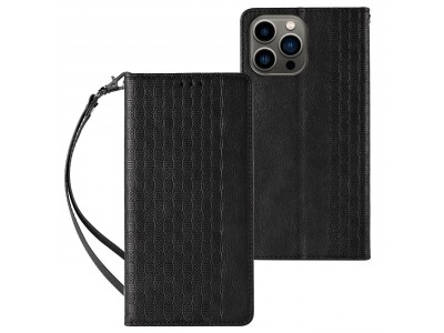 Magnet Strap Wallet Case (černá) - Magnetické peněženkové pouzdro na iPhone 14 Pro