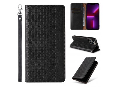 Magnet Strap Wallet Case (�ierna) - Magnetick� pe�a�enkov� puzdro na iPhone 14 Pro Max