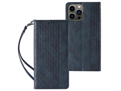 Magnet Strap Wallet Case (modrá) - Magnetické peněženkové pouzdro na iPhone 14 Pro