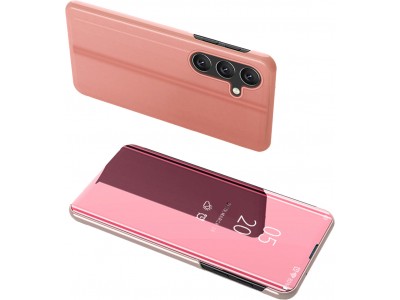 Mirror Standing Cover (ružová) - Zrkadlové puzdro pre Samsung Galaxy A24 4G