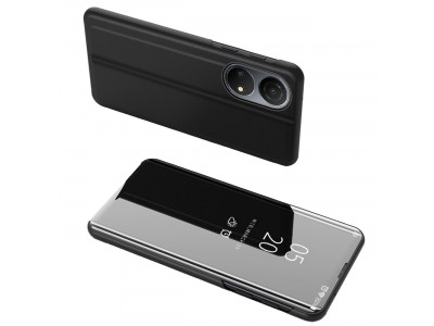 Mirror Standing Cover (čierna) - Zrkadlové puzdro pre Honor X8 5G