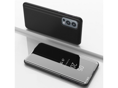 Mirror Standing Cover (ierne) - Zrkadlov puzdro pre OnePlus Nord 2 5G