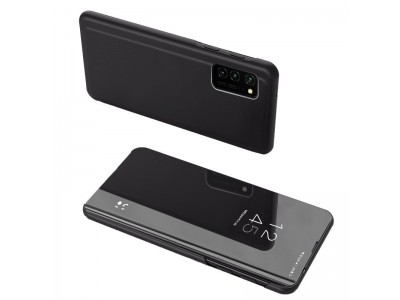 Mirror Standing Cover (ierne) - Zrkadlov puzdro pre Samsung Galaxy A02s EU