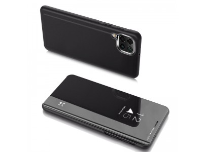 Mirror Standing Cover (ierne) - Zrkadlov puzdro pre Samsung Galaxy A22 5G