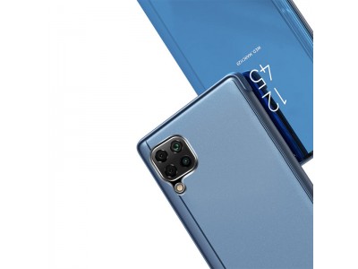 Mirror Standing Cover (ierne) - Zrkadlov puzdro pre Samsung Galaxy A22 5G